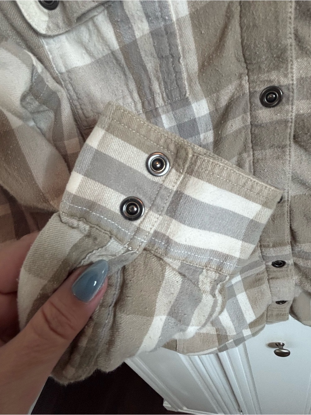 Prana Plaid Button-Front Women's lined Flannel in Taupe & Cream XL - Picture 7 of 11